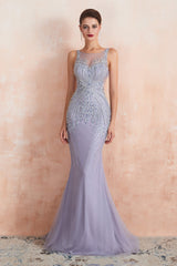 Prom Dress Under 72, Lilac Fitted Mermaid V-Neck Long Prom Dresses