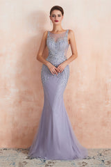 Prom Dresses 2044 Ball Gown, Lilac Fitted Mermaid V-Neck Long Prom Dresses