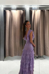 Ball Dress, Lilac Lace Long prom dress Evening Gown Party Dress