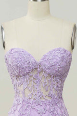 Bridesmaids Dress Trends, Lilac Mermaid Strapless Lace-Up Tulle Applique Long Prom Dress