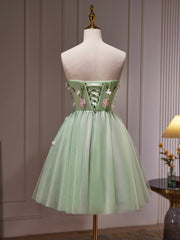 Graduation Outfit Ideas, Green Tulle Beaded Party Dress, Green Short Prom Dress with Flowers