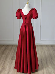 Party Dress Size 30, Burgundy V-Neck Satin Long Prom Dress, Burgundy Formal Evening Dress