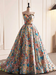 Prom Dress Vintage, Beautiful Sequins Strapless Long Prom Dress, A-Line Evening Dress Party Dress