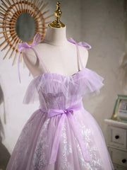 Prom Dresse 2031, Lovely Spaghetti Strap Tulle Lace Short Prom Dress, Lavender A-Line Party Dress