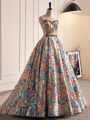 Prom Dress Prom Dresses, Beautiful Sequins Strapless Long Prom Dress, A-Line Evening Dress Party Dress