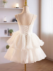 Formal Dresses Style, White Tulle Sweetheart Short Prom Dress, White Tulle Straps Party Dress
