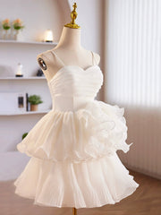 Formal Dress Styles, White Tulle Sweetheart Short Prom Dress, White Tulle Straps Party Dress
