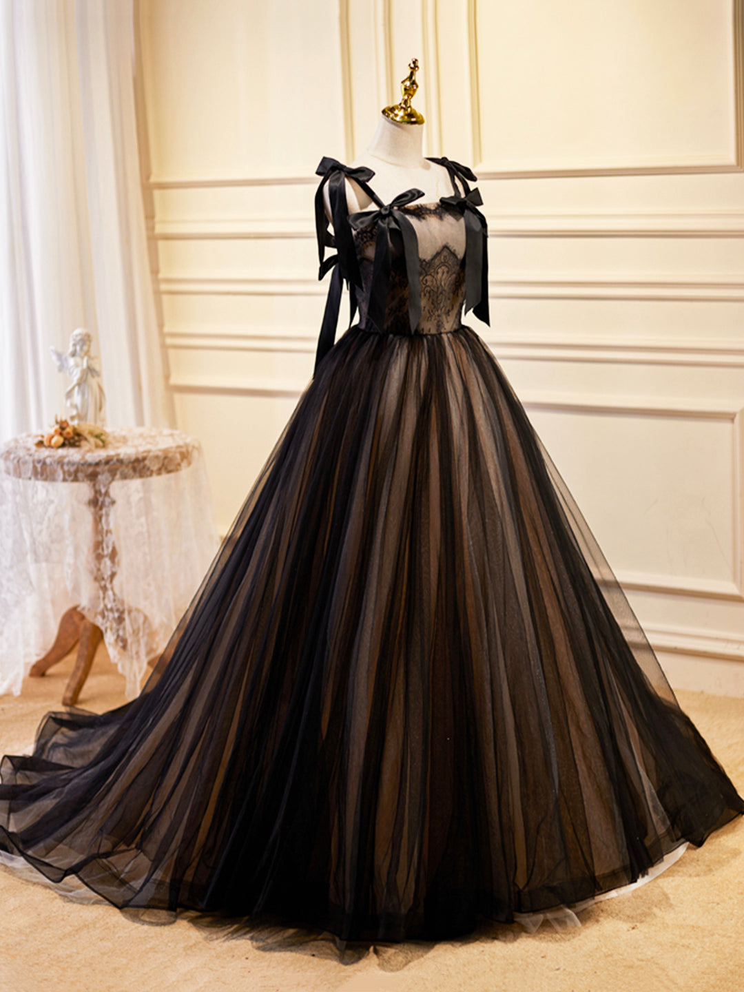 Prom Dresses 2035, Black Tulle Lace Long Prom Dress, Black Evening Party Dress