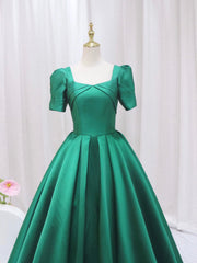 Bridesmaid Dress Colors, Green Satin Floor Length Prom Dress, Green Short Sleeve Evening Dress