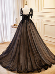 Prom Dresses Ideas, Black Tulle Lace Long Prom Dress, Black Evening Party Dress