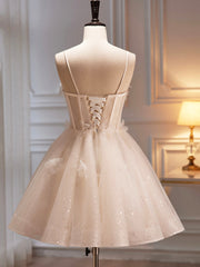 Beauty Dress, Champagne Spaghetti Strap Party Dress, Cute A-Line Evening Dress Homecoming Dress