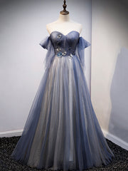 Dress To Impression, Blue Sweetheart Tulle with Lace Party Dress, Blue Long Formal Dress