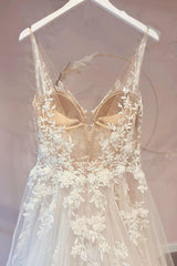 Wedding Dress Trend, Long A-Line Appliques Lace Spaghetti Straps Sweetheart Tulle Wedding Dresses