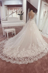 Wedding Dress Beautiful, Long A-Line Appliques Lace Sweetheart Tulle Wedding Dress