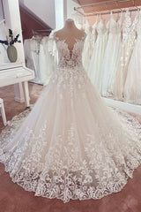 Wedding Dresses Ideas, Long A-Line Appliques Lace Sweetheart Tulle Wedding Dress