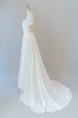 Wedding Dresses For Spring, Long A-line Chiffon Backless Wedding Dress with Sleeves