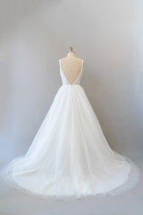 Weddings Dresses Style, Long A-line Open Back Sequins Tulle Backless Wedding Dress