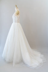 Weddings Dresses Styles, Long A-line Open Back Sequins Tulle Backless Wedding Dress
