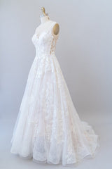 Wedding Dresses Inspired, Long A-line Sweetheart Appliques Lace Tulle Wedding Dress