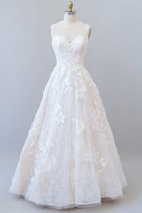 Wedding Dresses Romantic, Long A-line Sweetheart Appliques Lace Tulle Wedding Dress