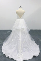 Wedding Dresses Trending, Long A-line Sweetheart Appliques Spaghetti Strap Tulle Wedding Dress