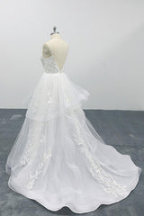 Wedsing Dress Shopping, Long A-line Sweetheart Appliques Spaghetti Strap Tulle Wedding Dress