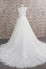 Wedding Dress Accessory, Long A-line Sweetheart Applqiues Lace Tulle Wedding Dress