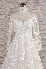 Wedding Dresses Website, Long A-line Sweetheart Applqiues Tulle Wedding Dress with Sleeves