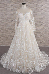 Wedding Dress Styles 2027, Long A-line Sweetheart Applqiues Tulle Wedding Dress with Sleeves