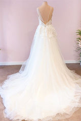 Wedding Dresses Simple Lace, Long A-Line Sweetheart Spaghetti Straps Tulle Wedding Dress