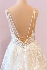 Wedding Dress For Bride, Long A-Line Sweetheart Spaghetti Straps Tulle Wedding Dress