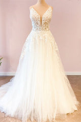 Wedding Dresses Bridesmaids, Long A-Line Sweetheart Spaghetti Straps Tulle Wedding Dress