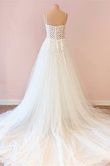 Wedding Dresses For Brides, Long A-Line Sweetheart Tulle Appliques Lace Wedding Dress