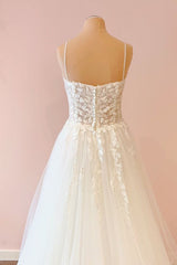 Wedding Dresses Satin, Long A-Line Sweetheart Tulle Appliques Lace Wedding Dress