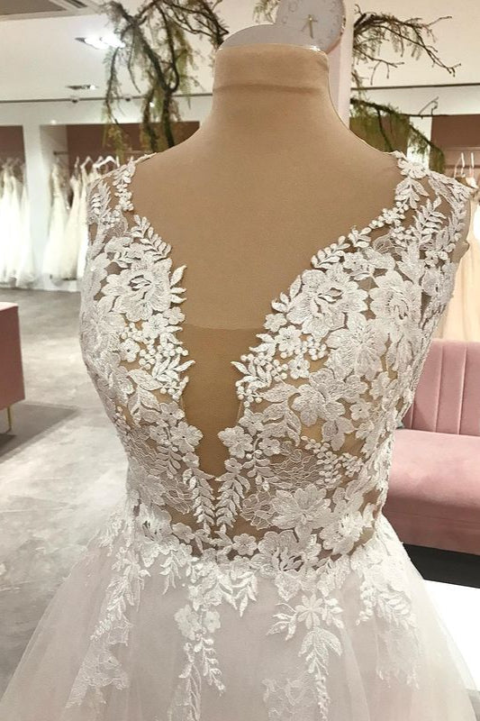 Wedsing Dresses Lace, Long A-Line Sweetheart Tulle Wedding Dress With Appliques Lace