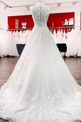 Wedding Dressed Vintage, Long A-line Tulle Jewel Lace Appliques Wedding Dresses