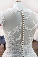 Wedding Dresse Vintage, Long A-line Tulle Jewel Lace Appliques Wedding Dresses
