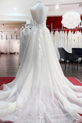 Wedding Dress Wedding Dresses, Long A-line Tulle Sleevless Ruffles Jewel Wedding Dress With Lace Appliques