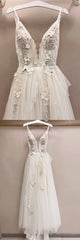 Weddings Dress Lace, Long A-line Tulle V Neck Lace Applique Wedding Dress