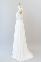 Wedding Dress Vintage, Long A-line V-neck Appliques Lace Chiffon Wedding Dress
