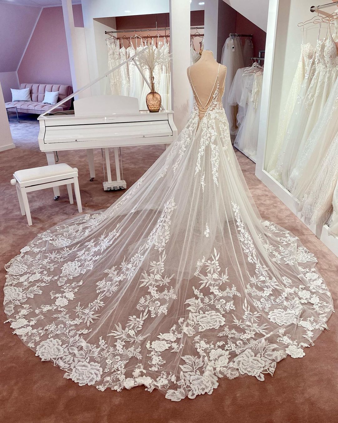 Wedding Dresses Simple, Long A-line V-neck Sleeveless Floral Lace Tulle Boho Wedding Dresses