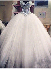 Wedding Dresses Custom, Long Ball Gown Strapless Lace Tulle Wedding Dresses