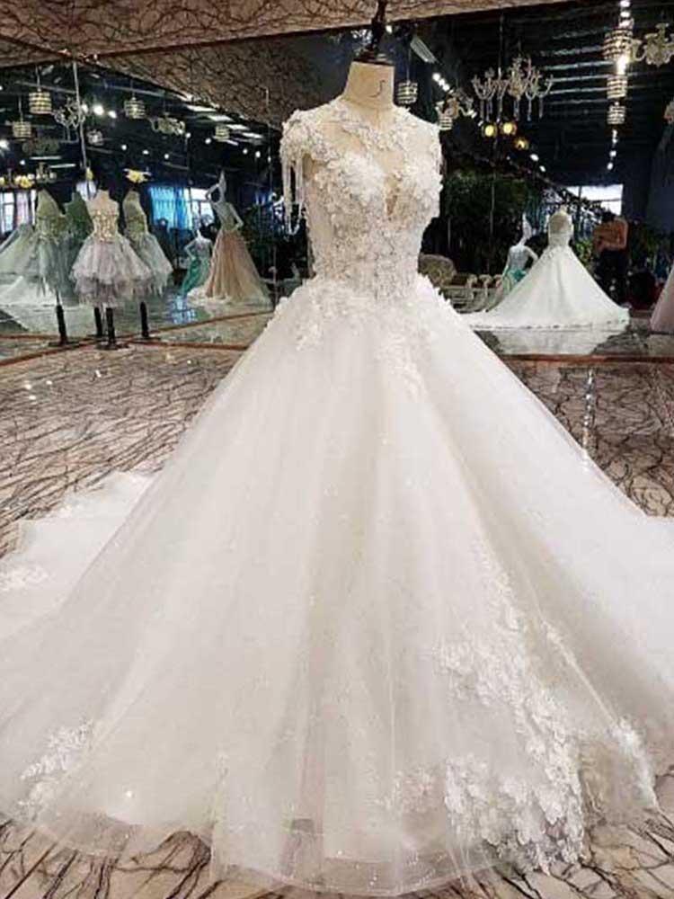 Wedding Dresses Boutiques, Long Ball Gown Sweetheart Appliques Tulle Wedding Dresses
