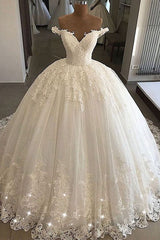 Wedsing Dress Off The Shoulder, Long Ball Gowns Off-the-shoulder Lace Tulle Wedding Dresses