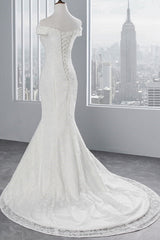 Wedding Dresses Ball Gowns, Long Mermaid Lace Off Shoulder Lace-up Wedding Dress