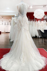Wedding Dresses V, Long Mermaid Lace Sweetheart Open Back Wedding Dress with Appliques Lace