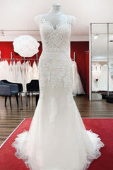 Wedding Dress V, Long Mermaid Lace Sweetheart Open Back Wedding Dress with Appliques Lace