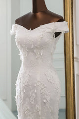 Wedding Dress Strap, Long Mermaid Off Shoulder Lace-up Applique Lace Wedding Dress