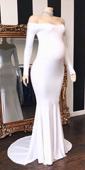 Long Formal Dress, Long Mermaid Off-the-shoulder Pregnant Formal Evening Dress with Sleeves