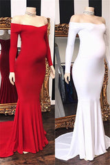 Long Dress Outfit, Long Mermaid Off-the-shoulder Pregnant Formal Evening Dress with Sleeves